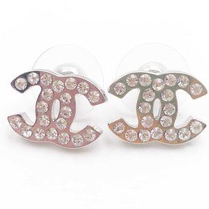 Chanel Classic Silver CC Crystal Medium Piercing Earrings